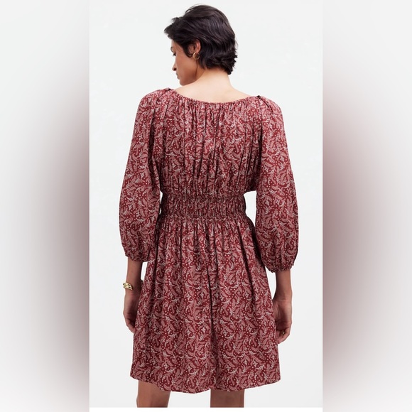 Madewell Red Paisley Floral Puff Sleeve Dress sz S NWT! - Picture 2 of 11